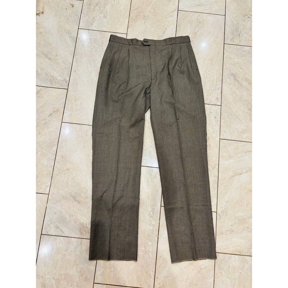 Vintage J. Riggins Mens 41W Houndstooth Pleated Dress Pants Brown Wool Blend 90s